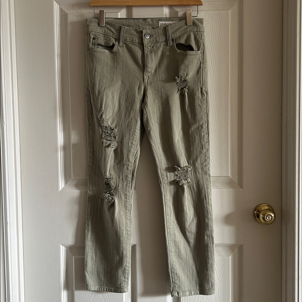 Pistola Womens Keriann Distressed Boyfriend Stretchy Jeans Green‎ Size 27